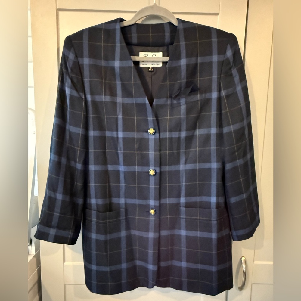 Le Suit Navy Plaid Women's Blazer